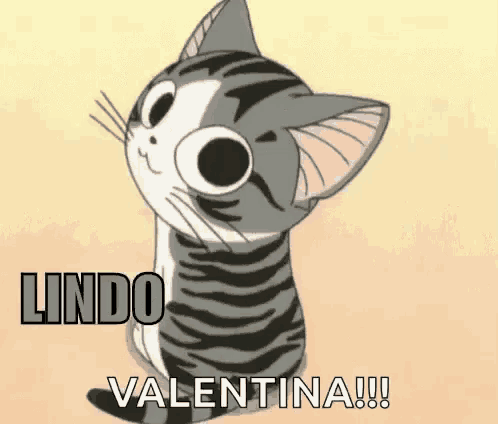 a cartoon cat is sitting down with the words lindo valentina written above it .
