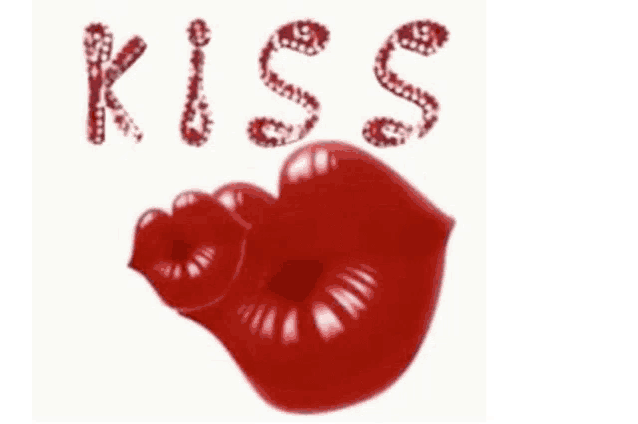 a picture of red lips with the word kiss on it