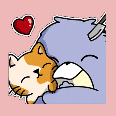 a cartoon drawing of a cat and a bird with a heart behind them