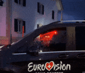 a black car with eurovision written on the side