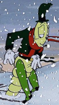 a cartoon character is wearing a top hat and scarf