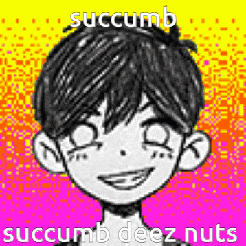 a black and white drawing of a boy 's face with the words succumb deez nuts on it .