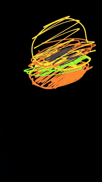 a colorful drawing of a hamburger with a bun