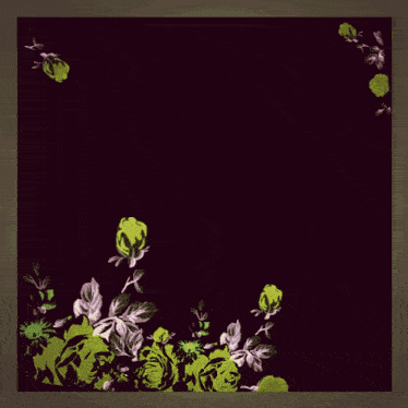 a black background with green flowers and arabic writing on it