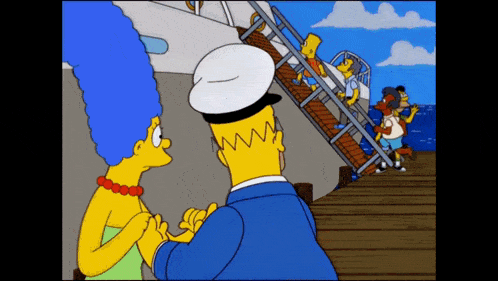 a cartoon of homer simpson and marjorie simpson holding hands