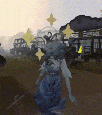 a computer generated image of a statue with a spear and a torch