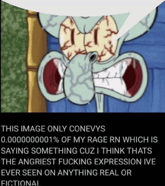 a picture of squidward from spongebob squarepants with a caption that says this image only conevys