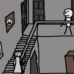 a pixel art drawing of a man with a surprised expression on his face