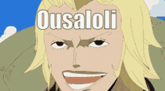 a cartoon drawing of a man with the word ousaloli written on his face