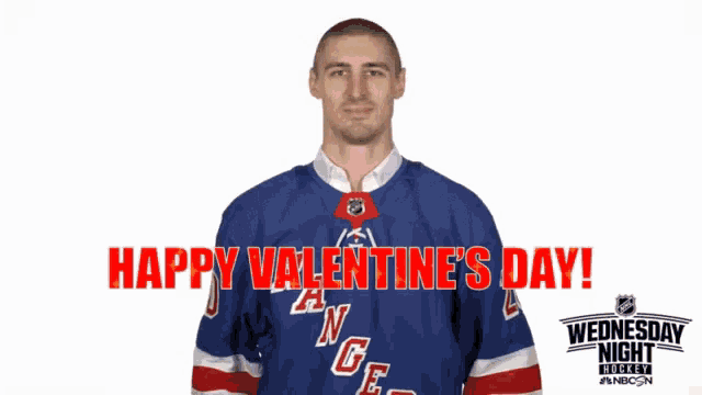 a hockey player says happy valentine 's day in red