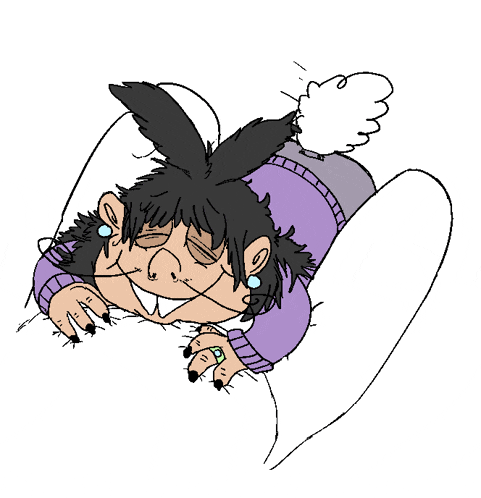 a cartoon drawing of a person laying on their back with their eyes closed