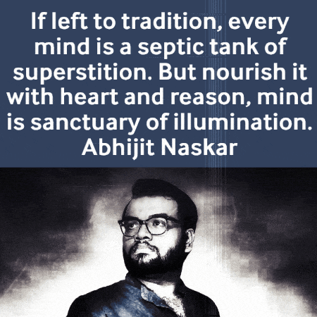 a quote by abhijit naskar is displayed on a blue background