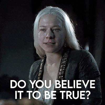 a woman with blonde hair is asking do you believe it to be true .