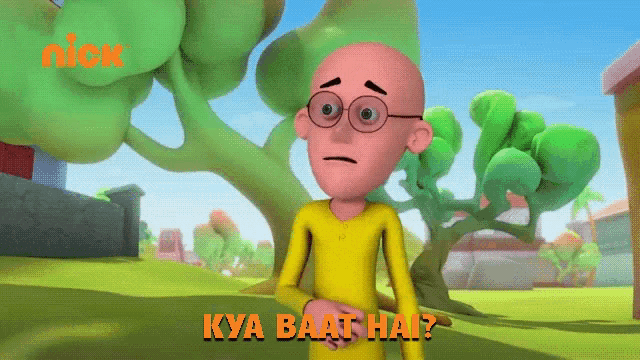 a cartoon character says kya baat hai in front of a tree