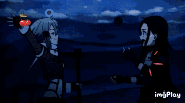 a gif of two anime characters with the words " i still love you " written in red