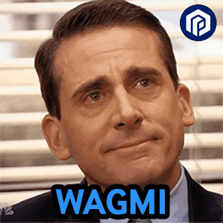 a man in a suit and tie says wagmi in blue