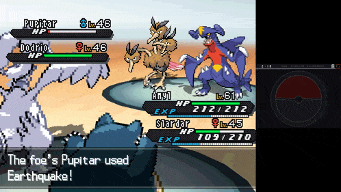 a screenshot of a video game with the words the foe 's pupitar used earthquake at the bottom
