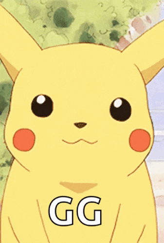 a close up of a pikachu with the word gg on it