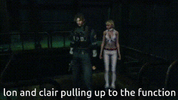 a man and a woman standing next to each other with the words lon and clair pulling up to the function below them