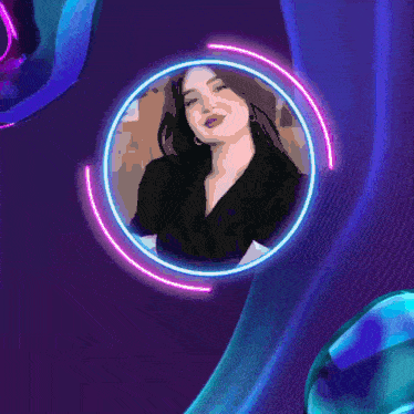 a picture of a woman in a neon circle with arabic writing underneath it