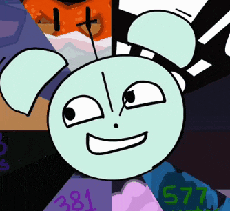 a cartoon drawing of a smiling face with the numbers 581 577 and 578 behind it