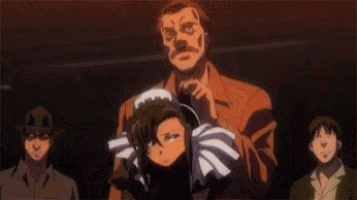 a group of anime characters are standing next to each other in a dark room .