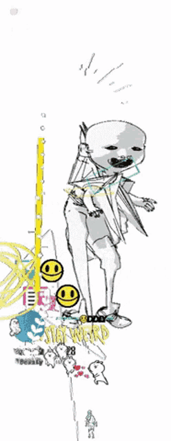 a drawing of a cartoon character with the word weird on the bottom