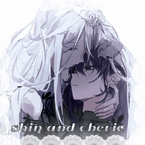 a drawing of a man and a woman with the words shin and cherie above them