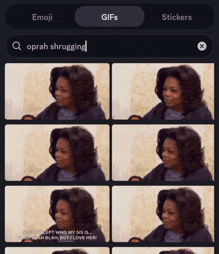 a gif of oprah shrugging is being displayed