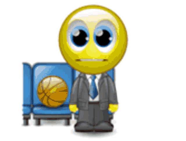 a smiley face in a suit and tie is holding a gun in front of a basketball