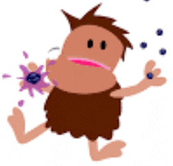 a cartoon of a caveman holding a purple star