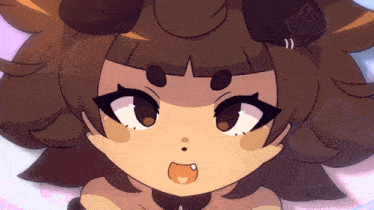 a close up of a cartoon character with a heart shaped tongue