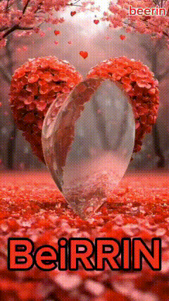 a picture of a heart made of red petals with the name beirrin below it