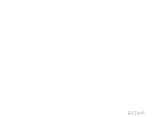 a black and white drawing of two anime characters kissing with the name baihong written below them