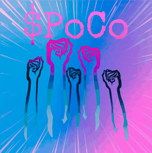 the word poco is on a blue and pink background