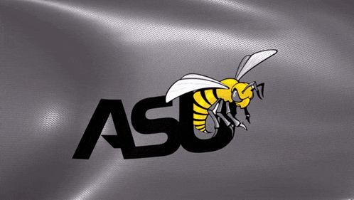 a logo for asu with a bee on a grey background