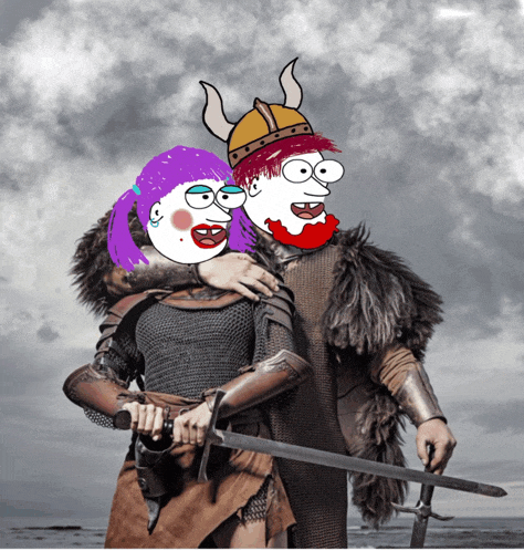 a cartoon of a man holding a sword next to a woman