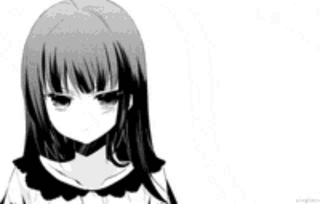 a black and white drawing of a girl with a speech bubble that says baka ..
