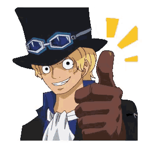 a man in a top hat and goggles is giving a thumbs up sign .