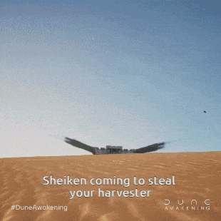 a poster for dune awakening shows a flying vehicle