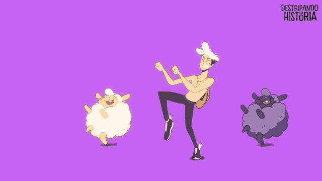 a cartoon of a man dancing with sheep and the words destripando historia