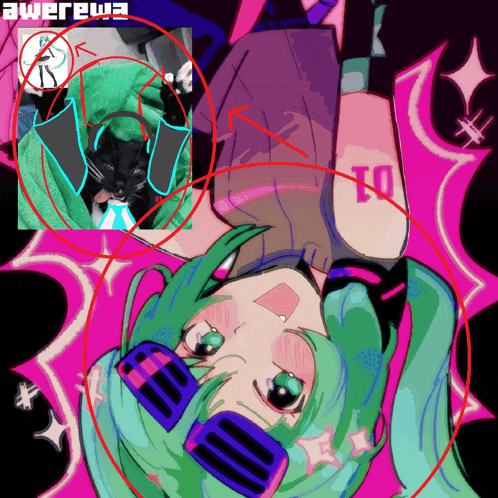a picture of a cat and a drawing of a girl with headphones and the number 01