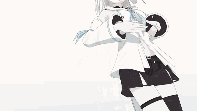 a drawing of a girl with white hair and a cat ears