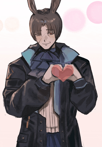 a drawing of a person with bunny ears making a heart shape with their hands