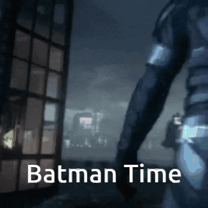 a poster for batman time shows a man in a suit standing in front of a phone booth