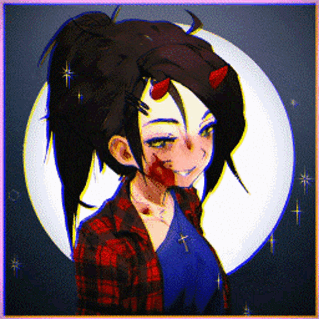 a pixel art drawing of a girl with horns on her head