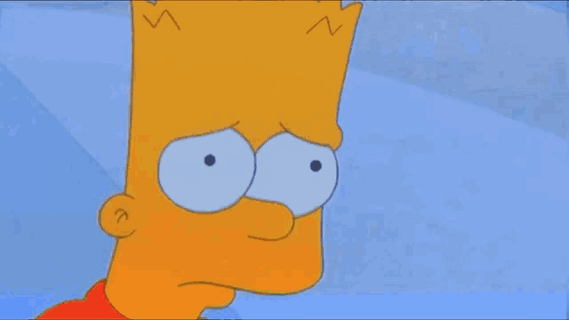 bart simpson with a sad look on his face and a blue background