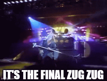 a man playing a guitar on a stage with the words `` it 's the final zug zug ''