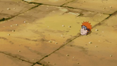 a cartoon character with a red haired headband is laying on the ground