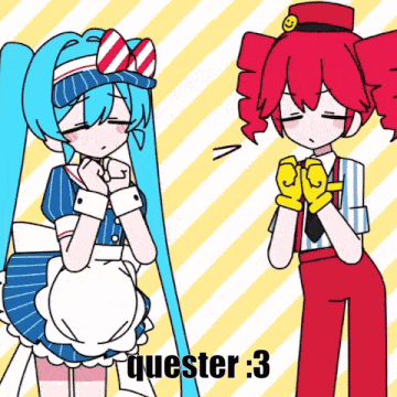 a cartoon drawing of a maid and a waiter with the words quester : 3 above them
